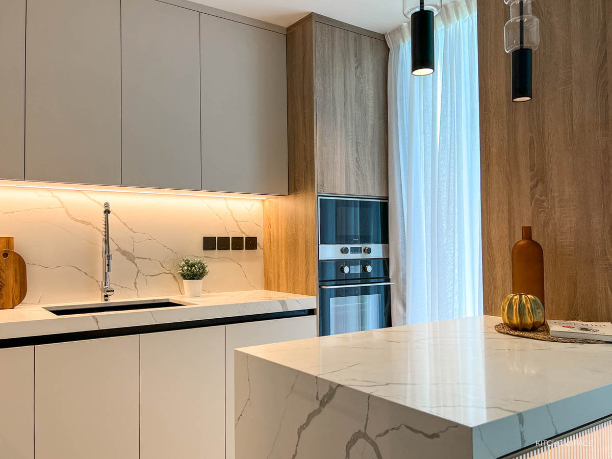 Illuminated Peninsula Kitchen